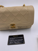 Sold-CHANEL Vintage Lambskin Single Flap Border Tab Small Crossbody Bag Beige/gold hardware