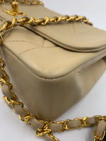 Sold-CHANEL Vintage Lambskin Single Flap Border Tab Small Crossbody Bag Beige/gold hardware