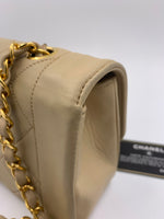 Sold-CHANEL Vintage Lambskin Single Flap Border Tab Small Crossbody Bag Beige/gold hardware