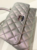 CHANEL Classic Iridescent Purple Caviar Small Coco Handle Bag in Silver Hardware