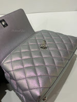 Sold-CHANEL Classic Iridescent Purple Caviar Small Coco Handle Bag in Silver Hardware