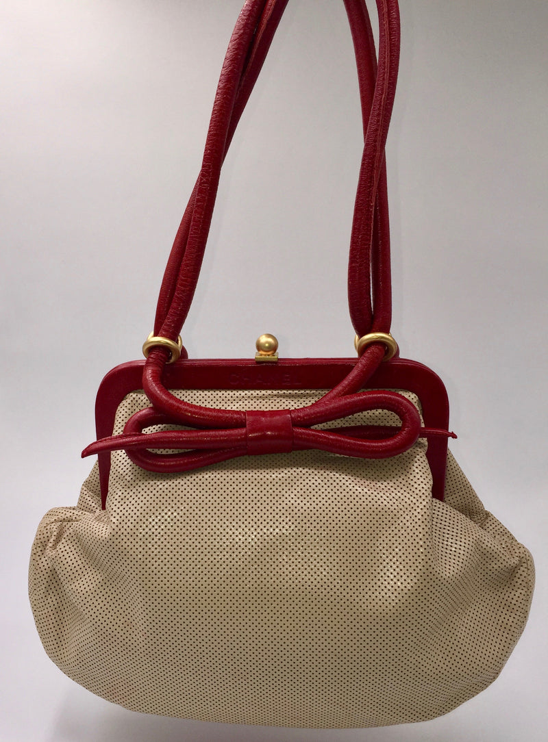 Sold-CHANEL Drill Perforated Frame bag red/beige