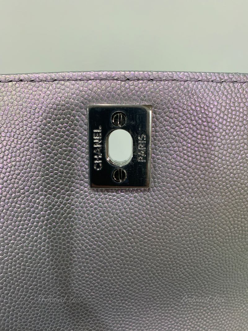 Sold-CHANEL Classic Iridescent Purple Caviar Small Coco Handle Bag in Silver Hardware