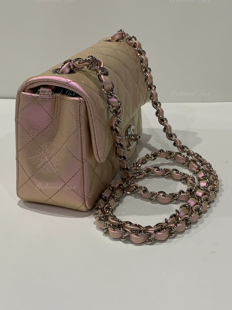 Chanel Quilted Vintage Mini Square Flap Pink Caviar Silver Hardware