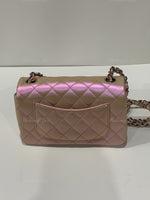 CHANEL Classic Iridescent Pink Calfskin Mini Rectangular Crossbody Bag in Silver Hardware