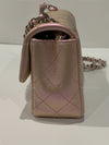 CHANEL Classic Iridescent Pink Calfskin Mini Rectangular Crossbody Bag in Silver Hardware