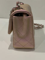 CHANEL Classic Iridescent Pink Calfskin Mini Rectangular Crossbody Bag in Silver Hardware