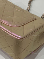 CHANEL Classic Iridescent Pink Calfskin Mini Rectangular Crossbody Bag in Silver Hardware