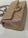 CHANEL Classic Iridescent Pink Calfskin Mini Rectangular Crossbody Bag in Silver Hardware