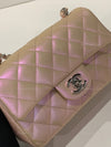 CHANEL Classic Iridescent Pink Calfskin Mini Rectangular Crossbody Bag in Silver Hardware