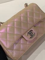 CHANEL Classic Iridescent Pink Calfskin Mini Rectangular Crossbody Bag in Silver Hardware