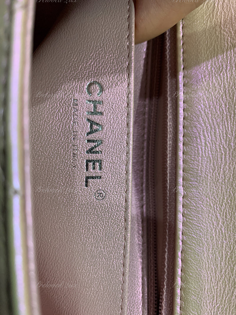 CHANEL Classic Iridescent Pink Calfskin Mini Rectangular Crossbody Bag in Silver Hardware