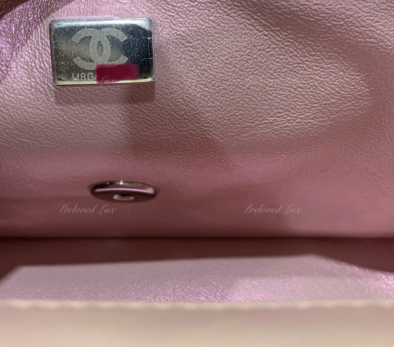 CHANEL Classic Iridescent Pink Calfskin Mini Rectangular Crossbody Bag in Silver Hardware