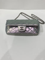 CHANEL Iridescent Purple Calfskin Mini Flap Crossbody Bag in Silver Hardware