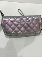 CHANEL Iridescent Purple Calfskin Mini Flap Crossbody Bag in Silver Hardware