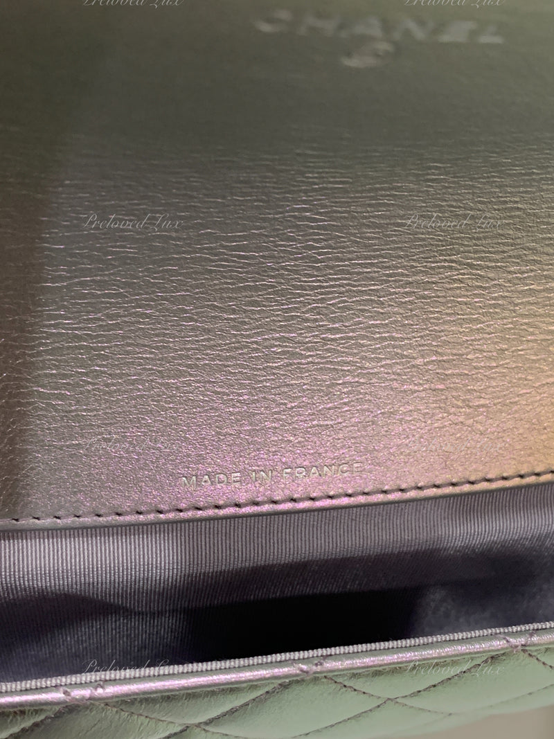 CHANEL Iridescent Purple Calfskin Mini Flap Crossbody Bag in Silver Hardware