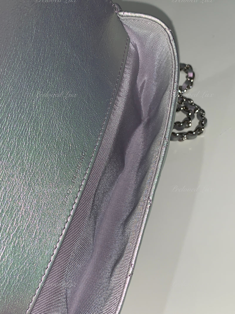 CHANEL Iridescent Purple Calfskin Mini Flap Crossbody Bag in Silver Hardware