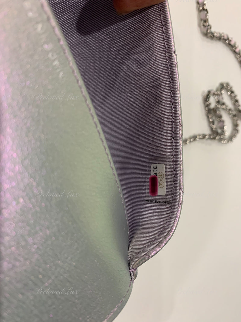 CHANEL Iridescent Purple Calfskin Mini Flap Crossbody Bag in Silver Hardware