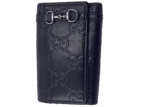 GUCCI GG Black/Dark Brown Leather 6-ring Key Holder