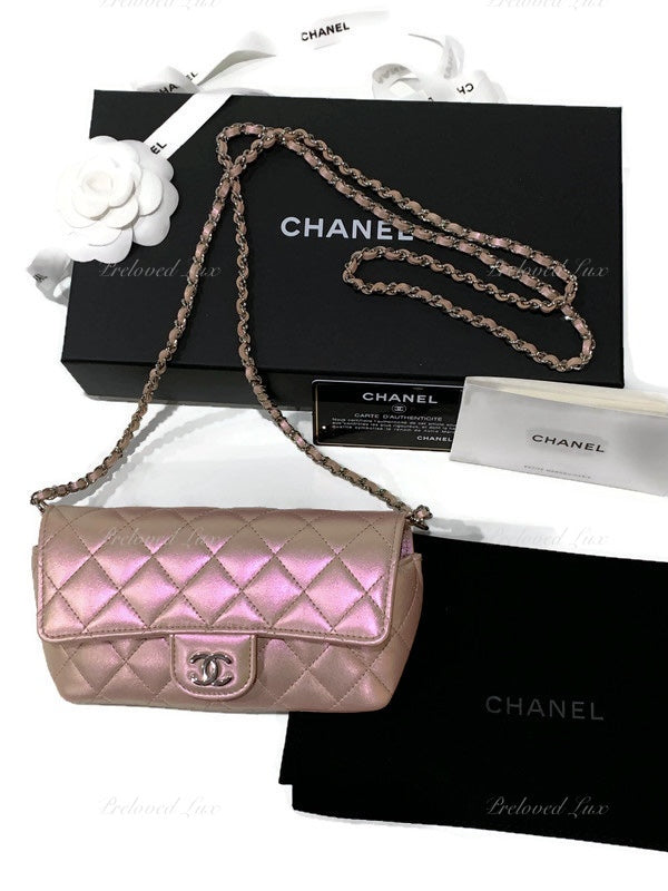 CHANEL Classic Iridescent Pink Calfskin Mini Rectangular Crossbody Bag –  Preloved Lux