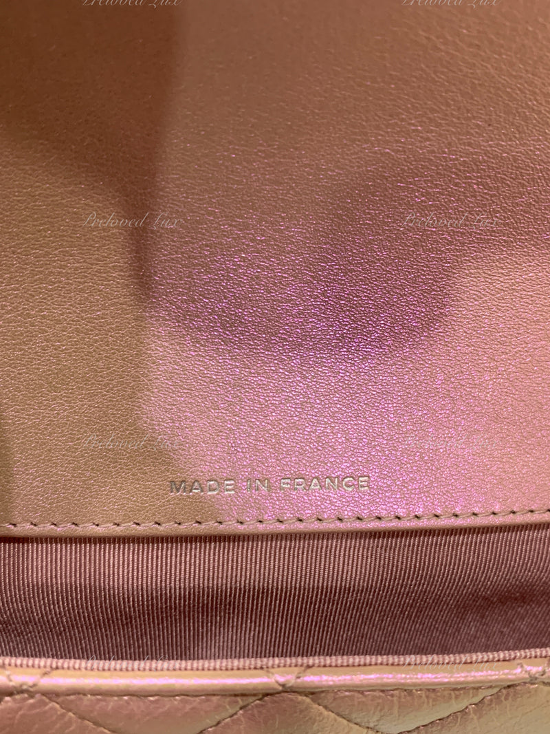 CHANEL Iridescent Pink Calfskin Mini Flap Crossbody Bag in Silver Hardware