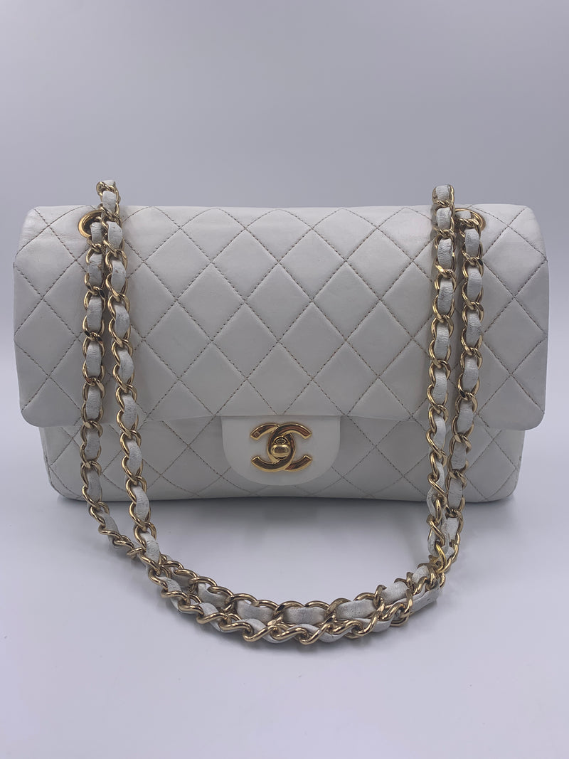 Sold-CHANEL Classic Medium Lambskin Double Chain Double Flap Bag white/gold hardware Vintage