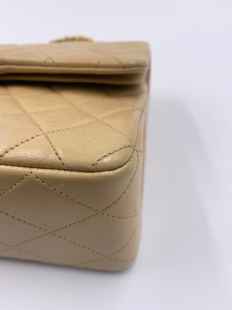 Sold-CHANEL Small Classic Double Flap Shoulder bag - Beige - Gold Hardware/Vintage