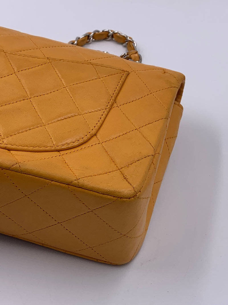 CHANEL Small Classic Double Flap Shoulder bag - Orange - Silver Hardware Vintage