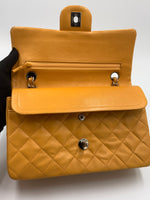 CHANEL Small Classic Double Flap Shoulder bag - Orange - Silver Hardware Vintage