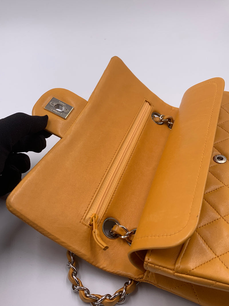 CHANEL Small Classic Double Flap Shoulder bag - Orange - Silver Hardware Vintage