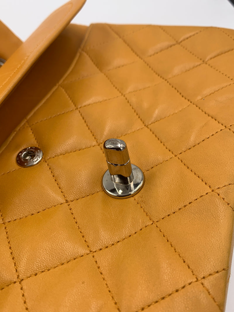 CHANEL Small Classic Double Flap Shoulder bag - Orange - Silver Hardware Vintage