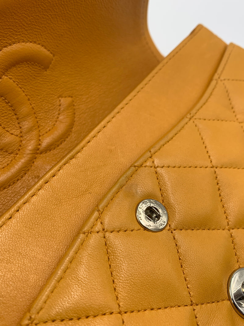 CHANEL Small Classic Double Flap Shoulder bag - Orange - Silver Hardware Vintage