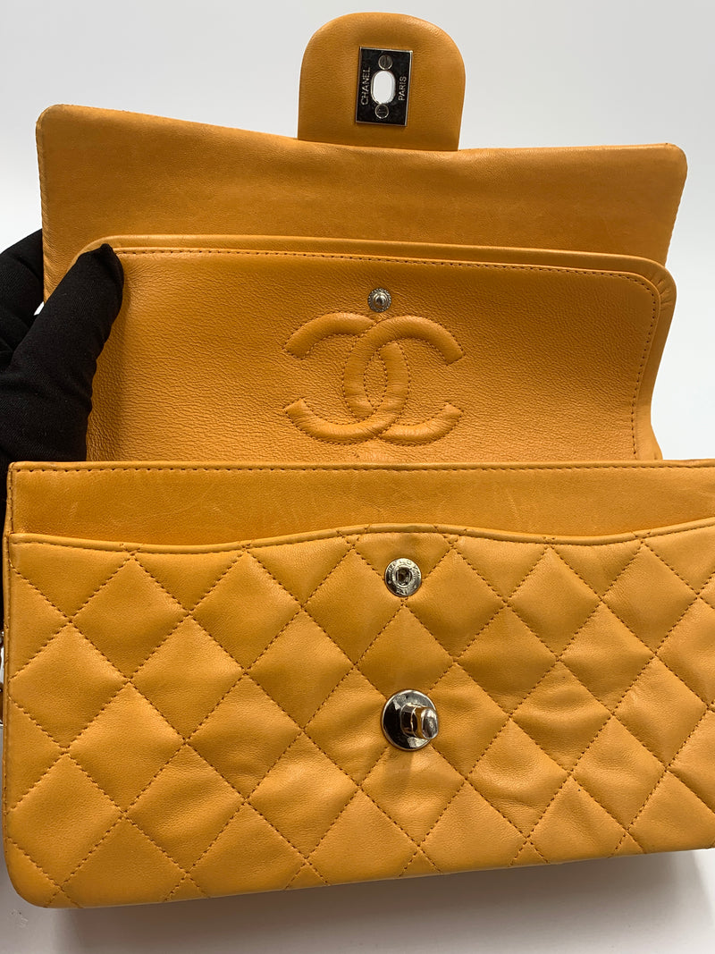CHANEL Small Classic Double Flap Shoulder bag - Orange - Silver Hardware Vintage