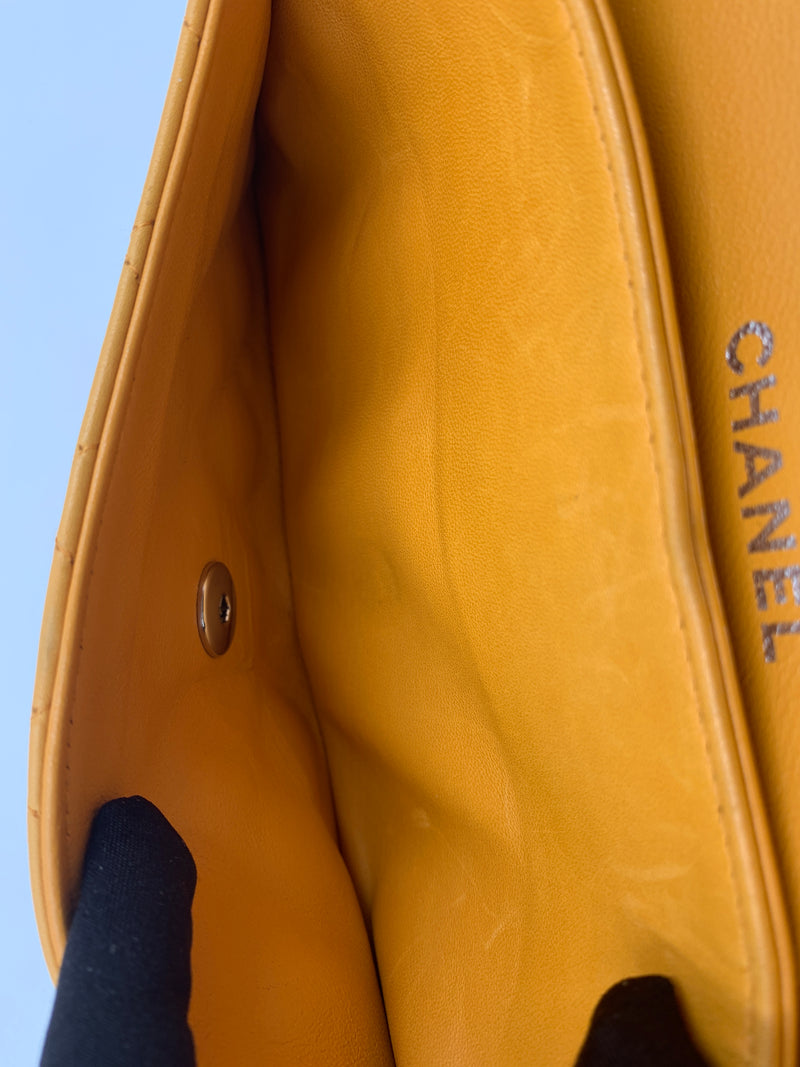 CHANEL Small Classic Double Flap Shoulder bag - Orange - Silver Hardware Vintage