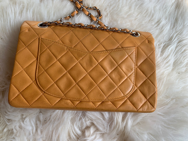 CHANEL Small Classic Double Flap Shoulder bag - Orange - Silver Hardware Vintage