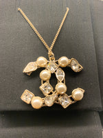 Sold-CHANEL CC Rhinestones and Pearl Necklace C238