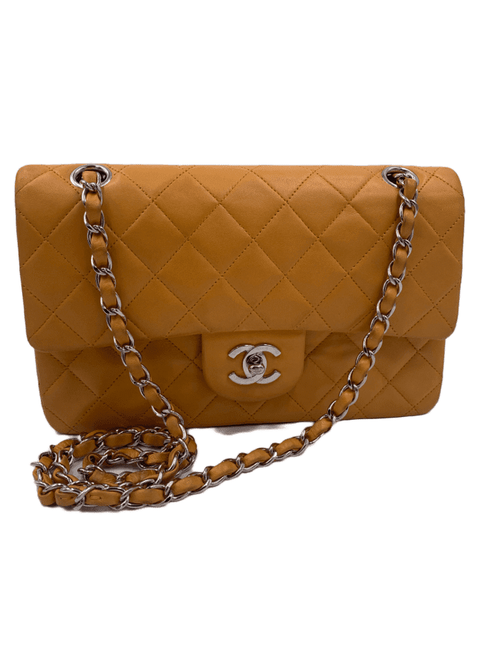 CHANEL Small Classic Double Flap Shoulder bag - Orange - Silver Hardware Vintage