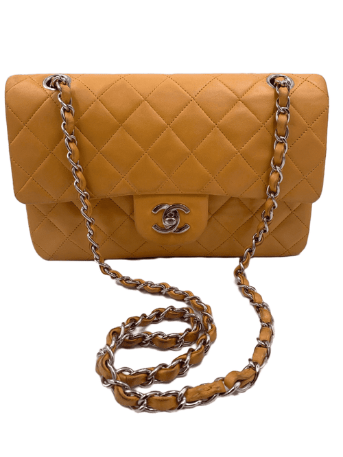 Chanel small double flap orange yellow bag