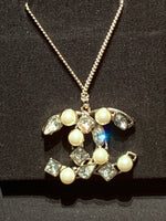 Sold-CHANEL CC Rhinestones and Pearl Necklace C238