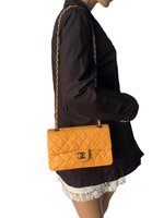 CHANEL Small Classic Double Flap Shoulder bag - Orange - Silver Hardware Vintage