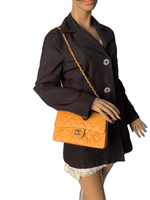 CHANEL Small Classic Double Flap Shoulder bag - Orange - Silver Hardware Vintage