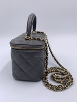 CHANEL Lambskin Grey Top Handle Vanity Case Chain Bag Light Gold Hardware