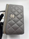 CHANEL Lambskin Grey Top Handle Vanity Case Chain Bag Light Gold Hardware