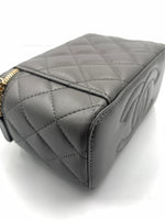 CHANEL Lambskin Grey Top Handle Vanity Case Chain Bag Light Gold Hardware