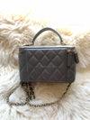 CHANEL Lambskin Grey Top Handle Vanity Case Chain Bag Light Gold Hardware