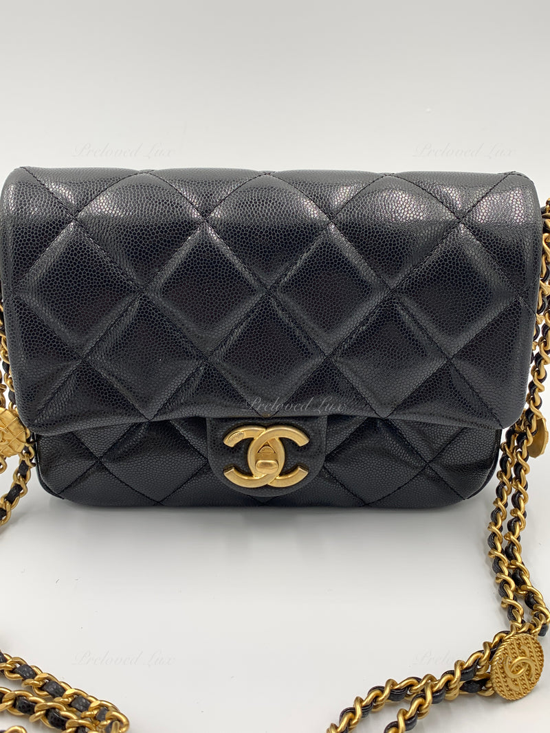 CHANEL Black Caviar Mini Seasonal Flap Gold Hardware