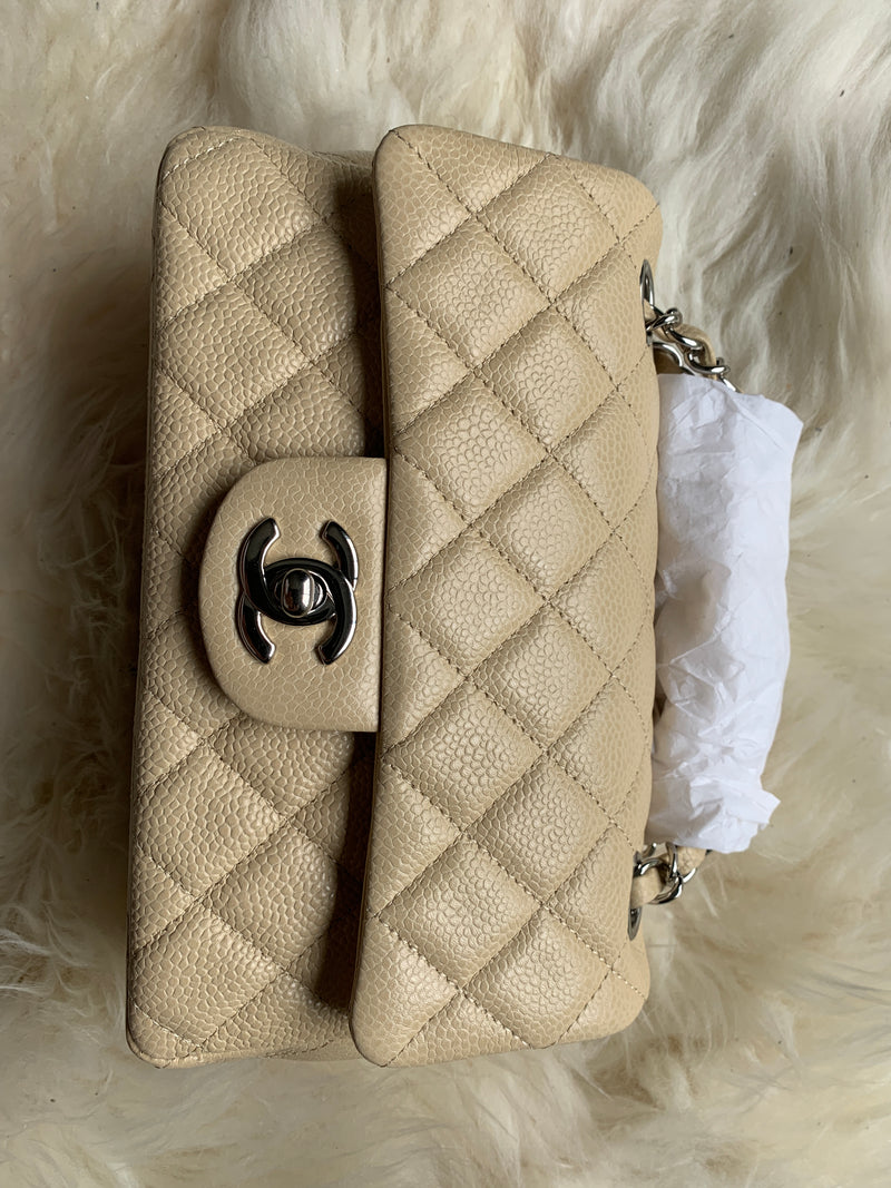 Chanel mini rectangular caviar beige best sale