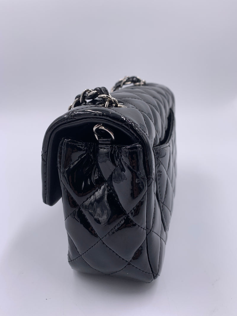 Sold-CHANEL Classic Mini Rectangular Black Shoulder Bag Crossbody - Silver Hardware Patent Leather