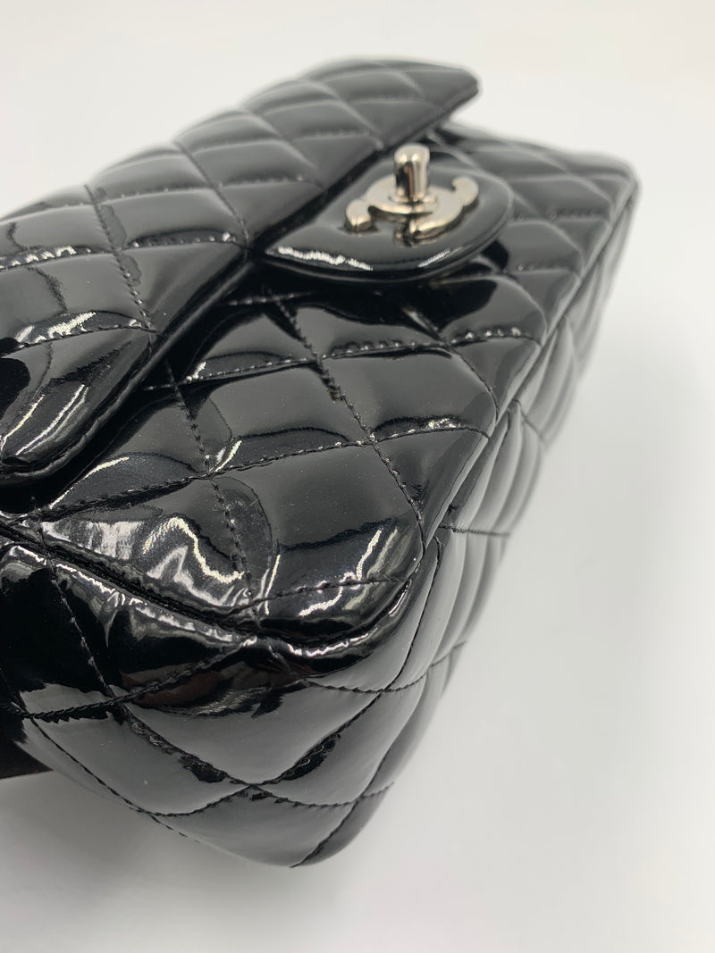 Sold-CHANEL Classic Mini Rectangular Black Shoulder Bag Crossbody - Silver Hardware Patent Leather