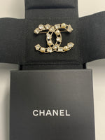 Sold-CHANEL CC Gold Rhinestones and Pearl Brooch C237